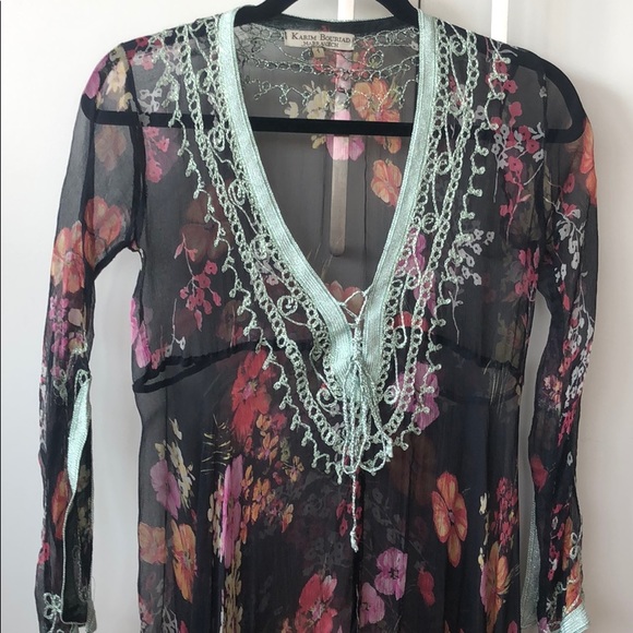 Sheer Kaftan Black Floral SZ1/S - Picture 1 of 4